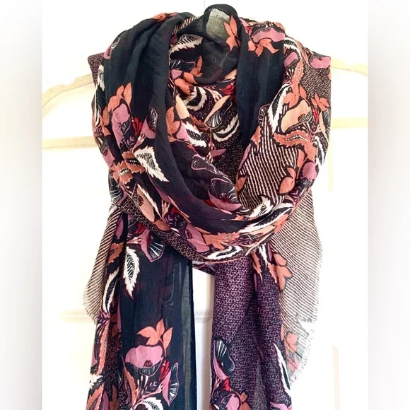 Vivante Long Lightweight Scarf Whimsigoth Dark Floral - Picture 3 of 5